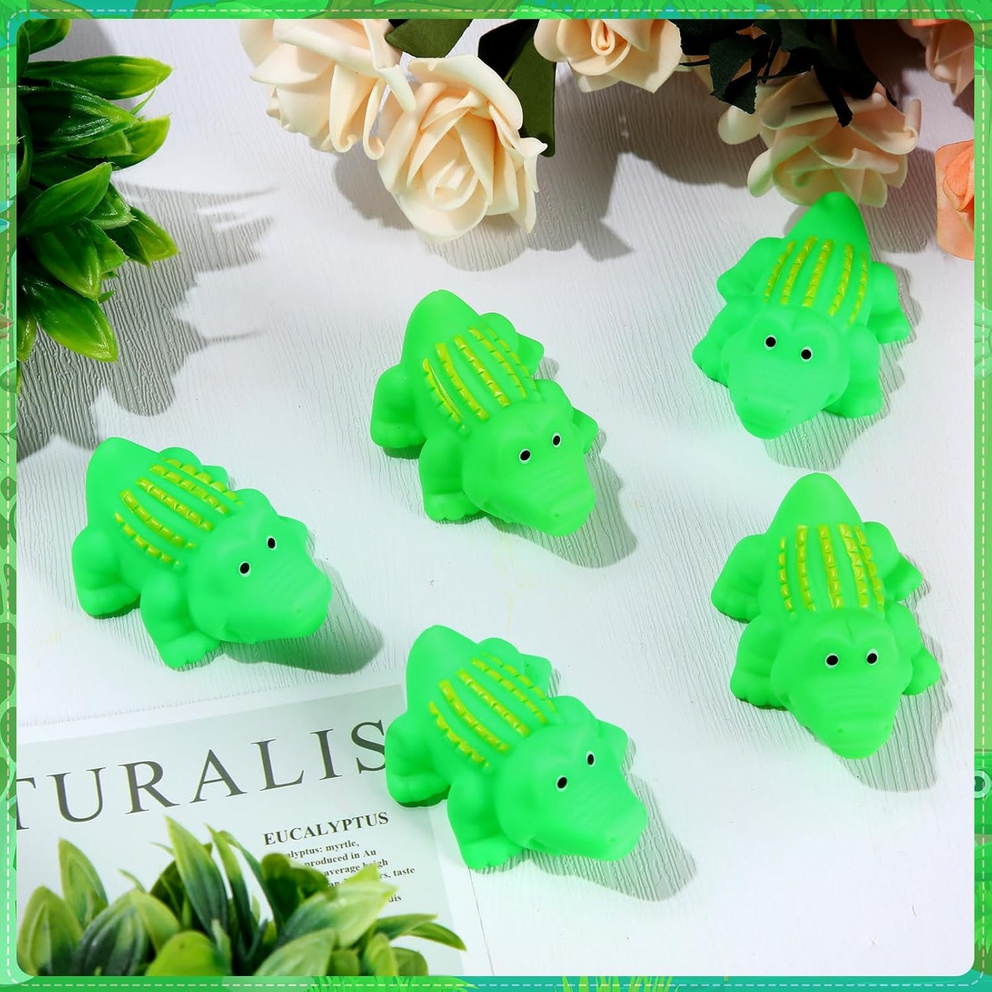 Lenwen 50 Pcs Rubber Crocodile Bath Toy Bulk Mini Alligator Toys Crocodile Bathtub Toys Float Squeak Toys for Summer Pool Parties Halloween Christmas Party Birthday Decoration, 2.8 x 1.3 x 1.3 Inch
