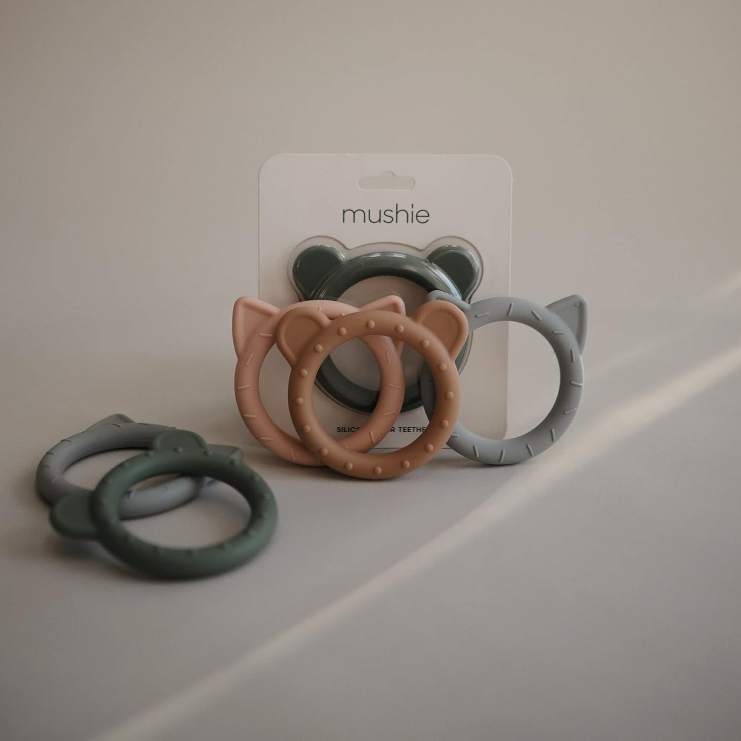 mushie Silicone Baby Teether Toy | Cat (Blush)