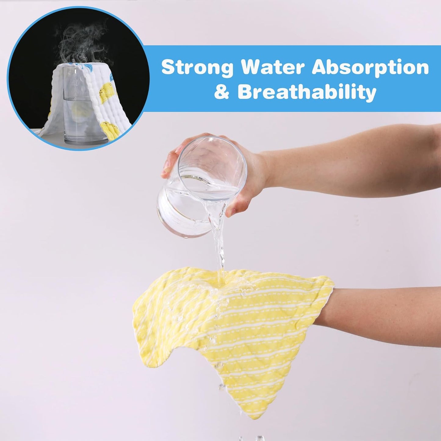 Viviland Baby Muslin Burp Cloths, Super Absorbent Washcloths for Baby Girl and Boy, 10 x 20 inches 6-Layer Baby Bath Towels, Lemon & Leaves 4 Pack