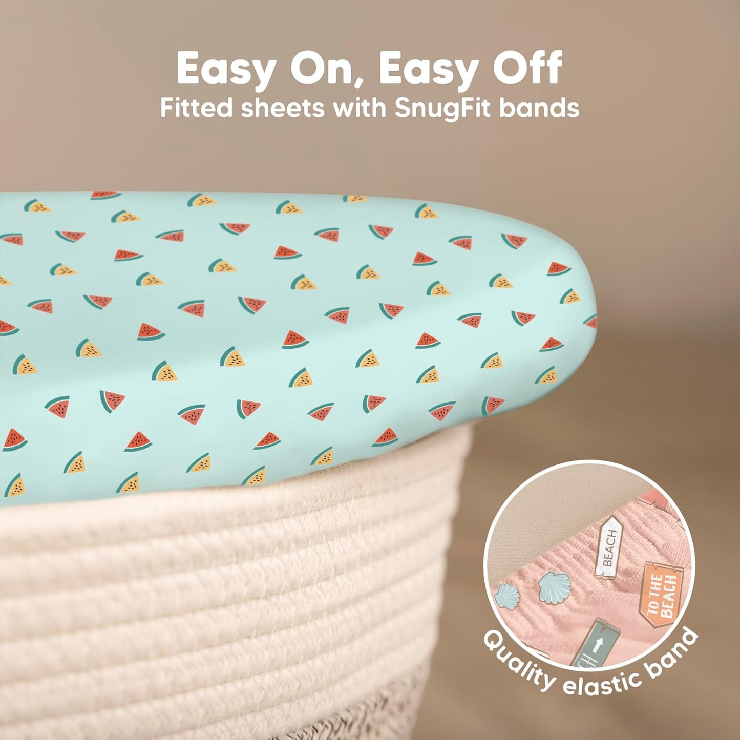 2-Pack Baby Bassinet Sheets Girl, Boy - 33x17 Viscose Derived from Bamboo Bedside Mattress Fitted Bassinet Sheets, Compatible with Halo Bassinest Swivel Sleeper, Baby Delight, Graco (Beach Day)