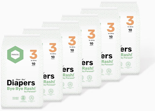 Parasol Clear+Dry Disposable Diapers | RashShield Protection, Leakproof Design, Hypoallergenic Diaper Set | Size 3 (16-28 lbs.) 60 Count