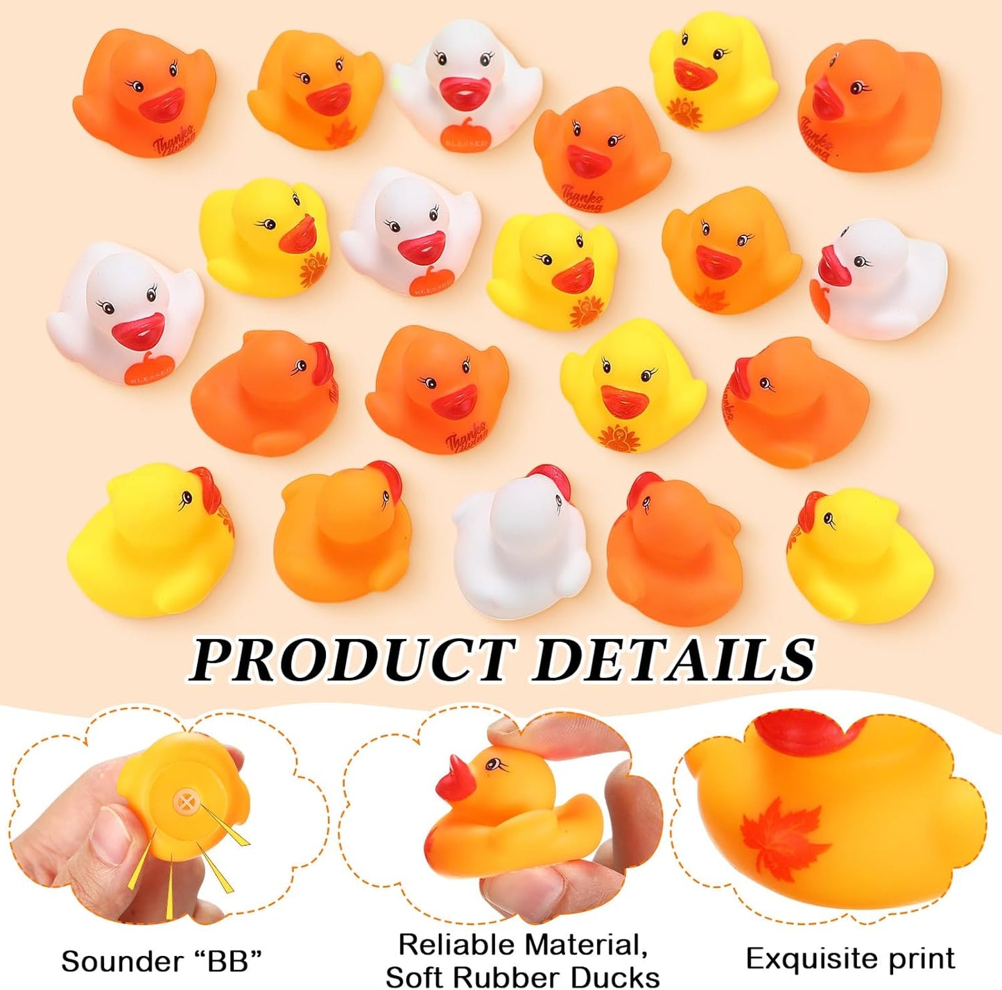200 Pcs Thanksgiving Day Rubber Ducks Assorted Rubber Duckies Bulk Mini Pool Bath Toy Ducks Small Tiny Ducky for Thanksgiving Day Party Favors Classroom Exchange Gifts