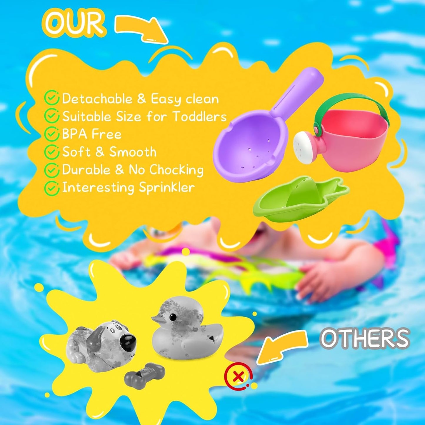 10PCS Baby Bath Toys for Kids Ages 1-3 Mold Free Water Toys for Toddlers 12+ Months Fun Bathtub Pool Beach Toys Safe Early Learning Water Table Toy for 2-6 Years Old Christmas Birthday Boys Girls Gift