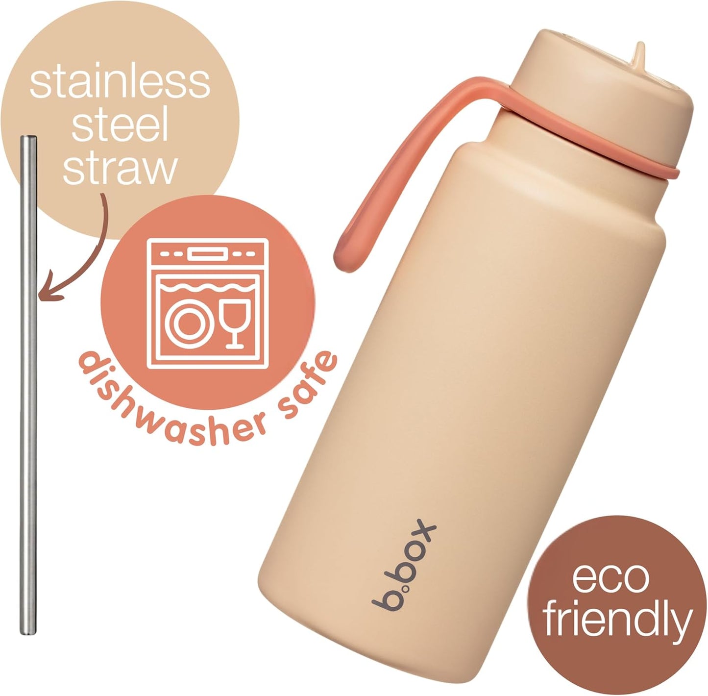 b.box Triple Insulated 34oz Water Bottle w/Stainless Steel Straw. 46 Hours Cold. Leak Proof Tumbler with Lid and Straw for Travel, Gym & School. BPA Free Sports Water Bottles.