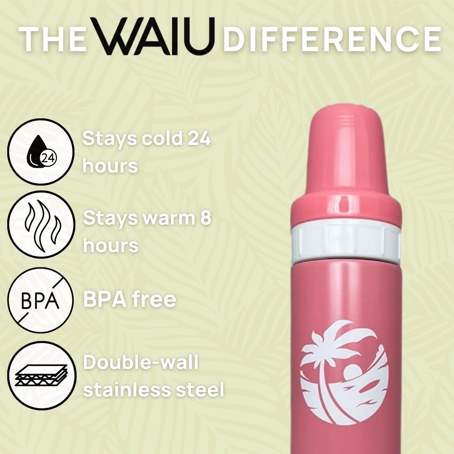 Versatile Waiu Insulated Baby Bottle | 4 oz & 6 oz Sizes | Keeps Drinks Hot for 8 Hours, Cold for 24 Hours | BPA-Free | Multiple Colors Available (Pink, 6 oz.)