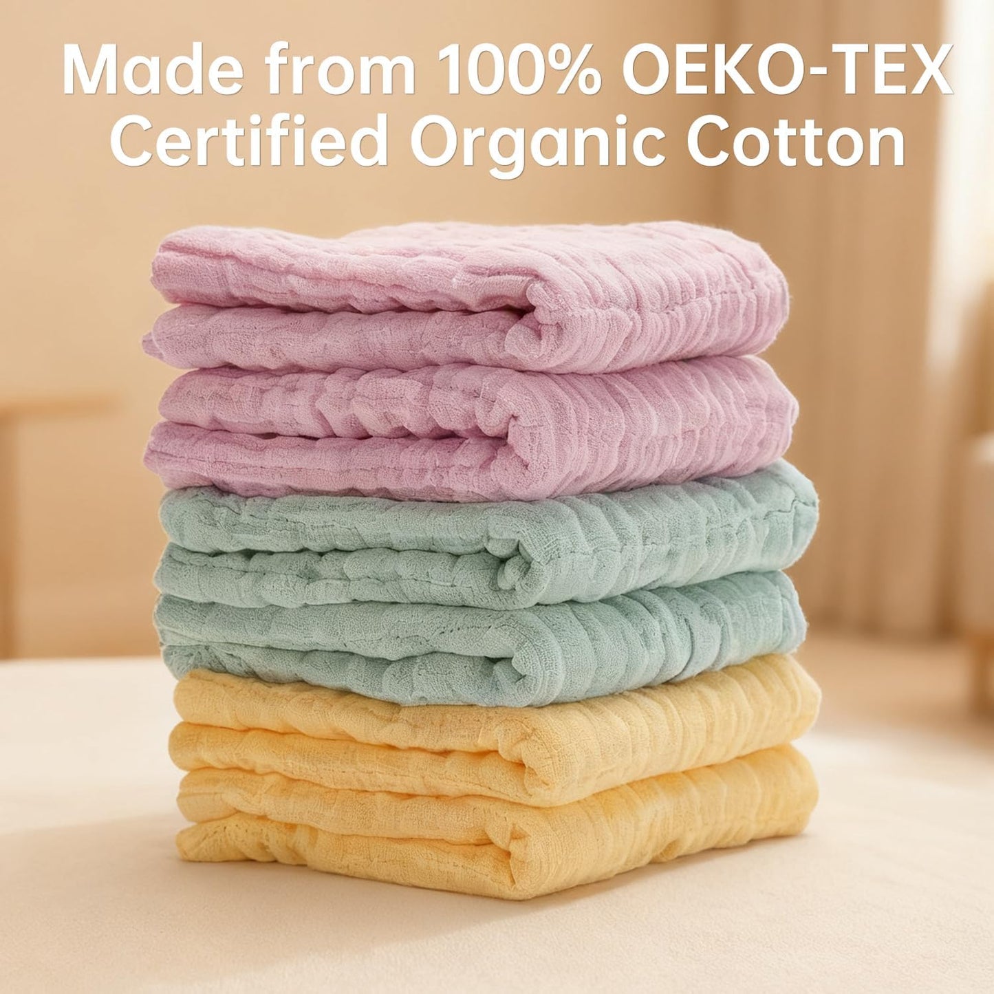 Organic Muslin Baby Washcloths 6 Pack Baby Bath Face Towel 12x12 Inch Extra Absorbent and Soft Burp Cloth and Wash Cloths for Newborn-Infants On Sensitive Skin (Yellow Green Pink)