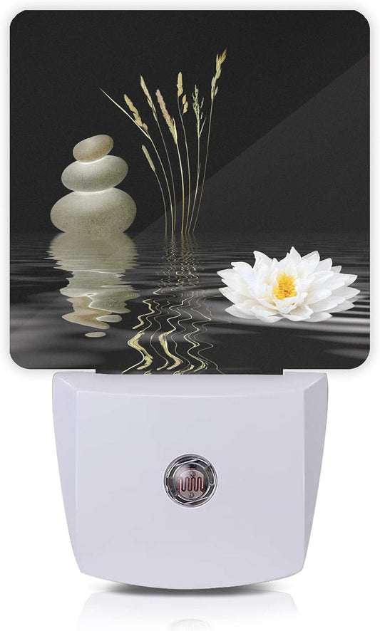 Zen Spa Night Light,Grey Stones Lotus Night Lights Plug into Wall Dusk to Dawn Sensor Led Lamp for Women Men,Led Lights for Stairway/Hallway/Bedroom,0.5W