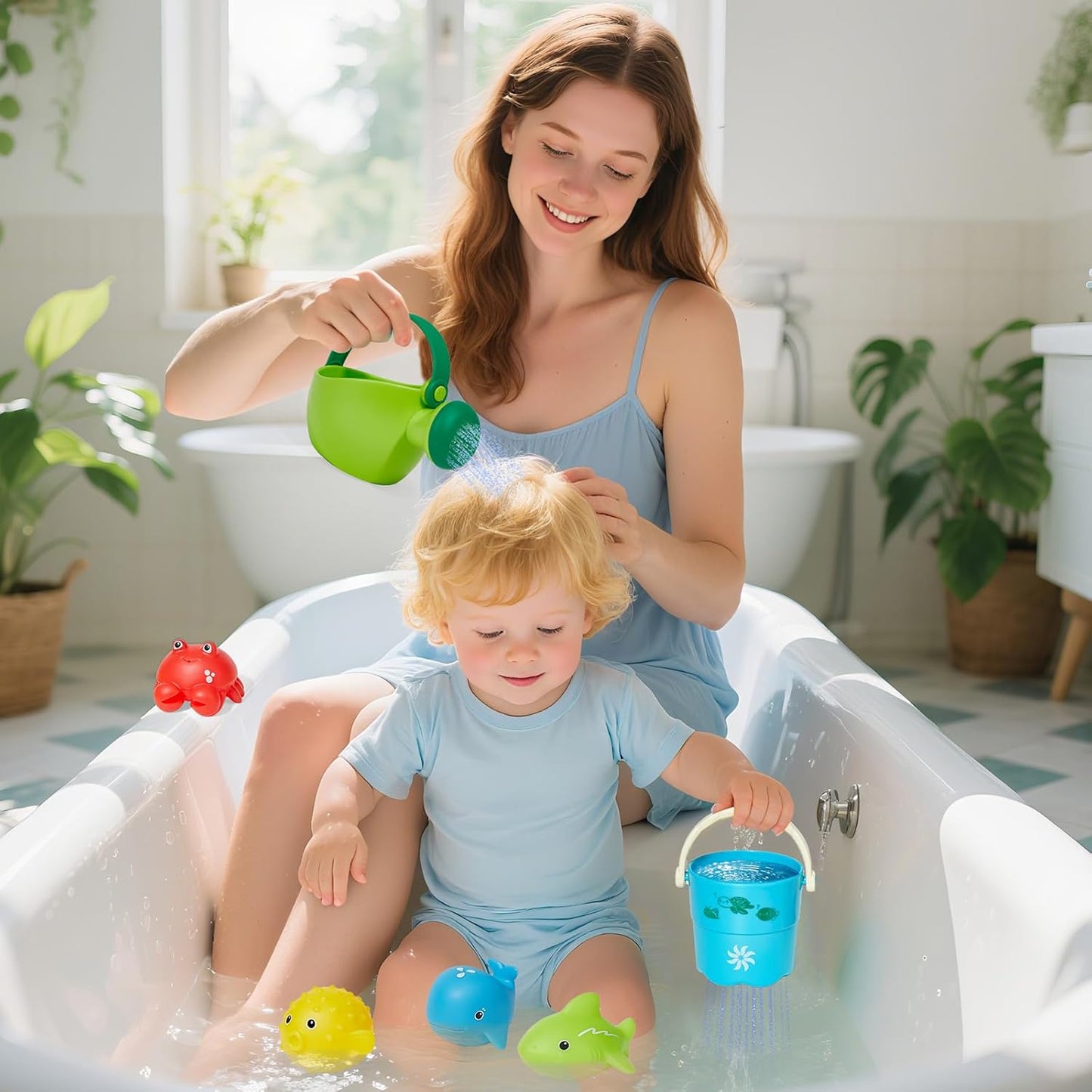 Baby Bath Toys for Kids Ages 1-3, 16PCS Mold Free Bath Toys for Toddlers 2-4 Bathtub Water Table Pool Sand Play Toys, Christmas Stocking Stuffers for Babies & Toddlers