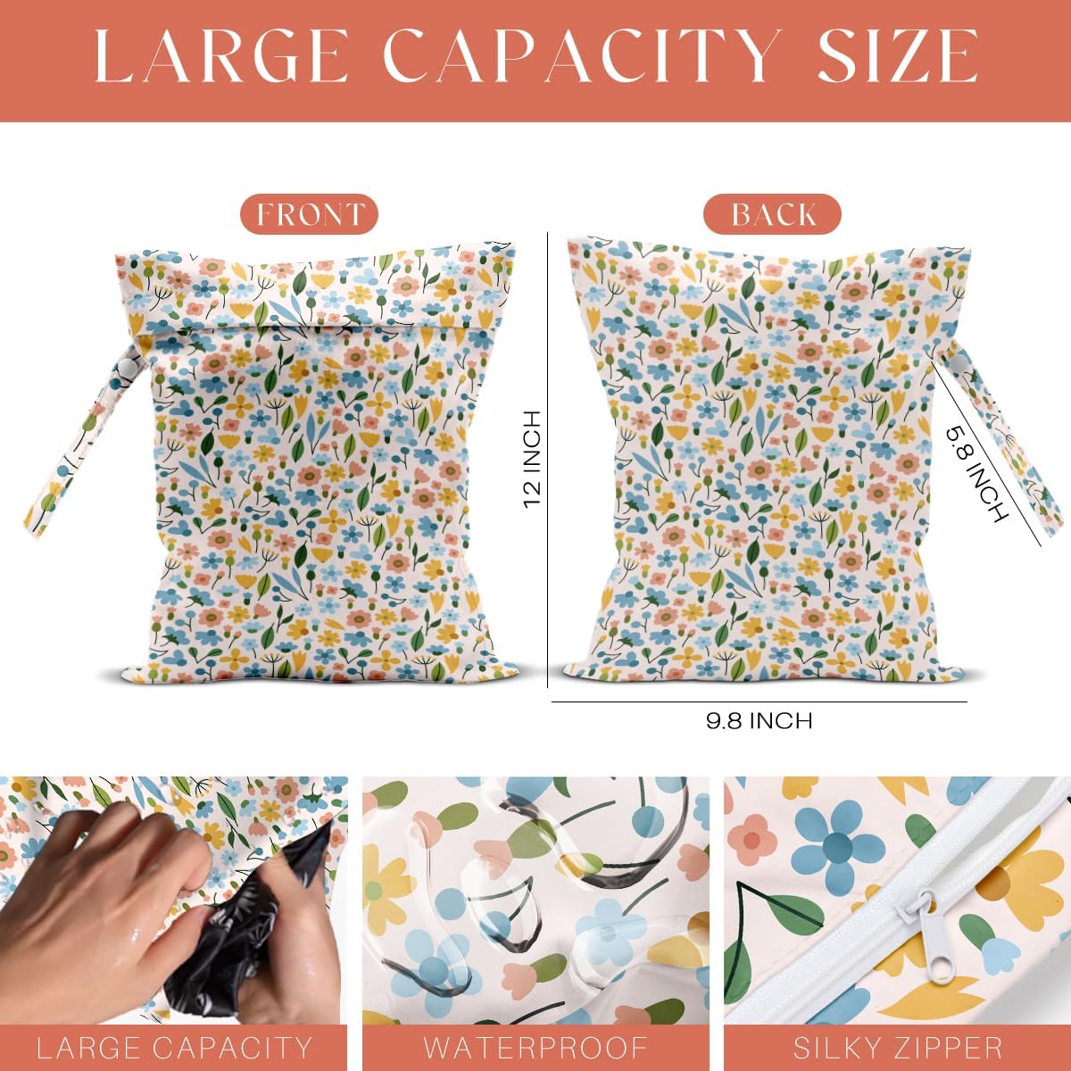 4 Pack Cute Wet Bag Waterproof Washable Reusable Wet Dry Bag for Swimsuit Dirty Clothes Diaper Travel Beach Gym Birthday Christmas Bachelorette Party Toiletries Beach Essentials，Plant Tree Flower