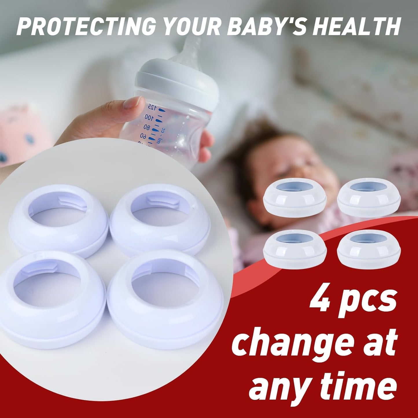 4-Pack Baby Bottle Rings for Philips Avent Natural Bottles, Baby Bottle Replacement Screw Ring Collars, Baby Bottle Nipple Rings for Avent Natural Plastic and Glass Bottles