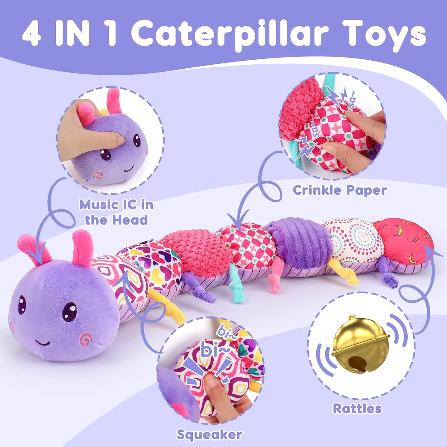 Baby Girl Toys 0-3-6 Months Musical Stuffed Animals Plush Caterpillar Toy with Crinkle Rattles Tummy Time Sensory Learning Toys for Infants 6-9-12 Months Newborn Girls Boys Shower