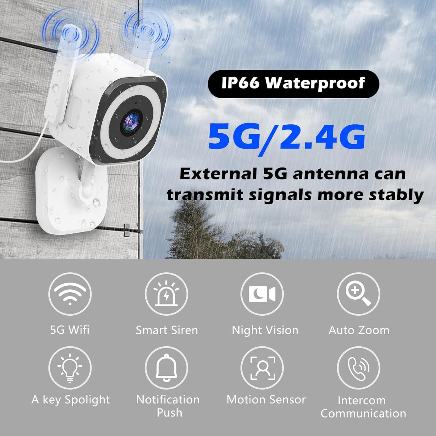 2K Camera for Home Security, 5G Outdoor/Indoor Security Cameras, Baby Monitor Camera for Pet/Babies/Room/Cat/Dog/Nanny/Elder, IP66 Waterproof, 3 Night Vision, Alarm Siren, 24/7 SD Recordings/Cloud