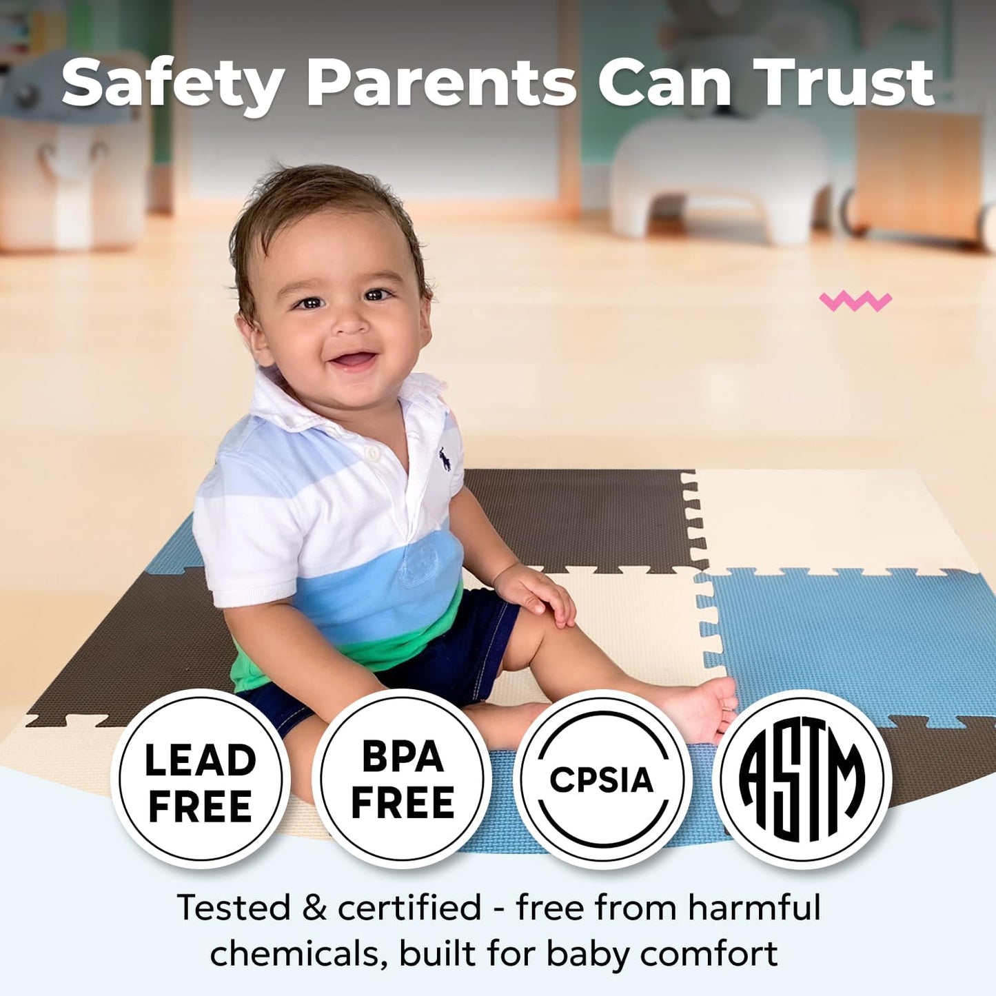 MioTetto Baby Play Mat, Comfortable Tummy Time Mat – Portable Foam Floor Tiles, Safe baby mat for floor for Crawling & Development, Soft play mat for babies 0-6 months, Stylish interlocking foam tiles