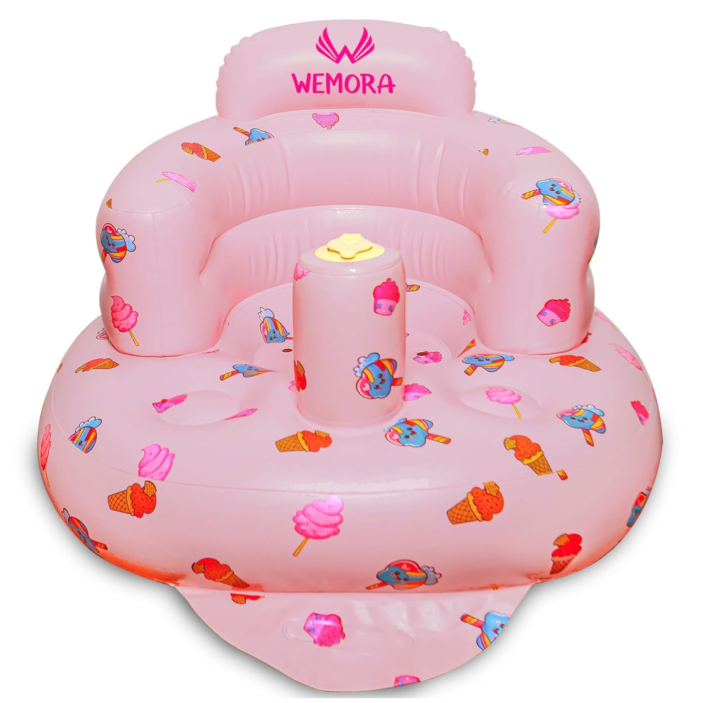Inflatable Baby Seat for Babies 3-36 Months Blow Up Chair for Babies Infants Toddler Floor Sitting Up with Built in Air Pump (Pink, Ice Cream)