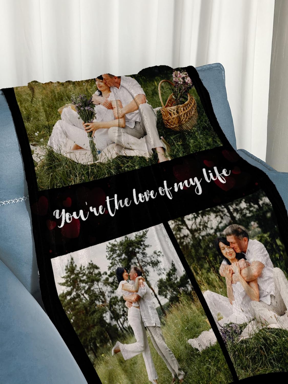 Personalized Blanket with Photos Text Custom Blanket with Picture Customizable Flannel Blankets Gifts for Mom Dad Couple Girlfriend Boyfriend Wife Husband