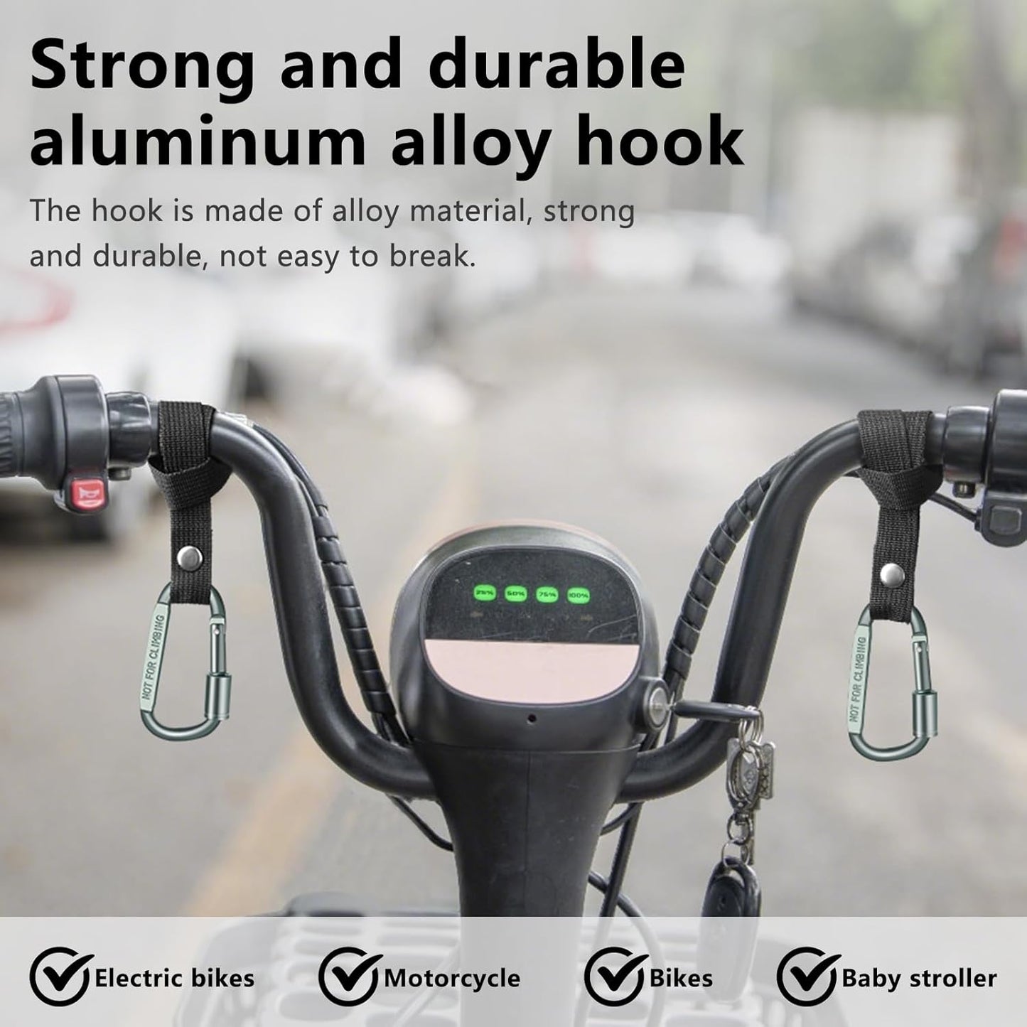 Stroller Hooks for Bags with Locking Stroller Carabiner Clip – Heavy-Duty Hooks for Diaper Bags, Groceries, Backpacks on Strollers, Bikes & Shopping Carts (Grey, 4 Pieces)