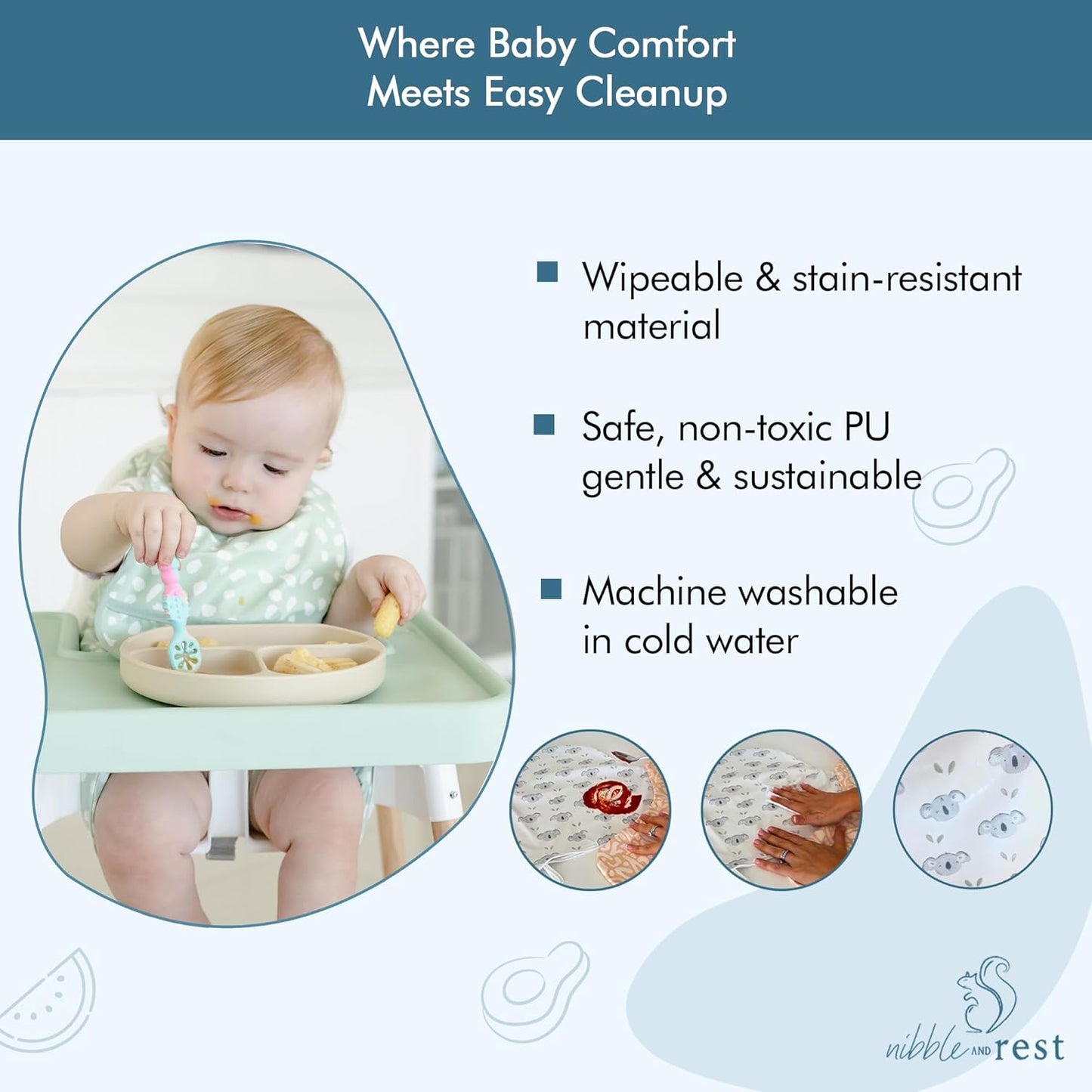 Nibble and Rest Highchair Insert Cover, Compatible for IKEA Antilop Highchair, High Chair Accessories Stain-Proof and Wipeable Insert Cover (Cushion NOT Included)(Sagedots)