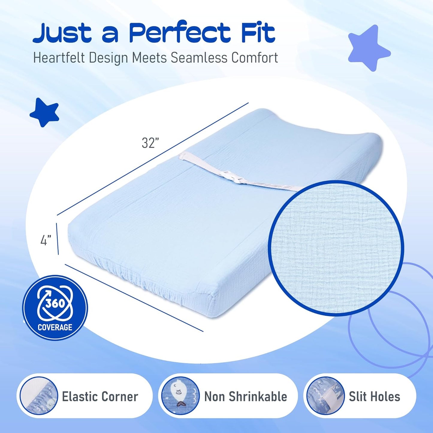 100% Muslin Changing Pad Cover Ultra Soft, Breathable, Secure Fit, Fade-Resistant Prints for Boys and Girls (Pack 2)