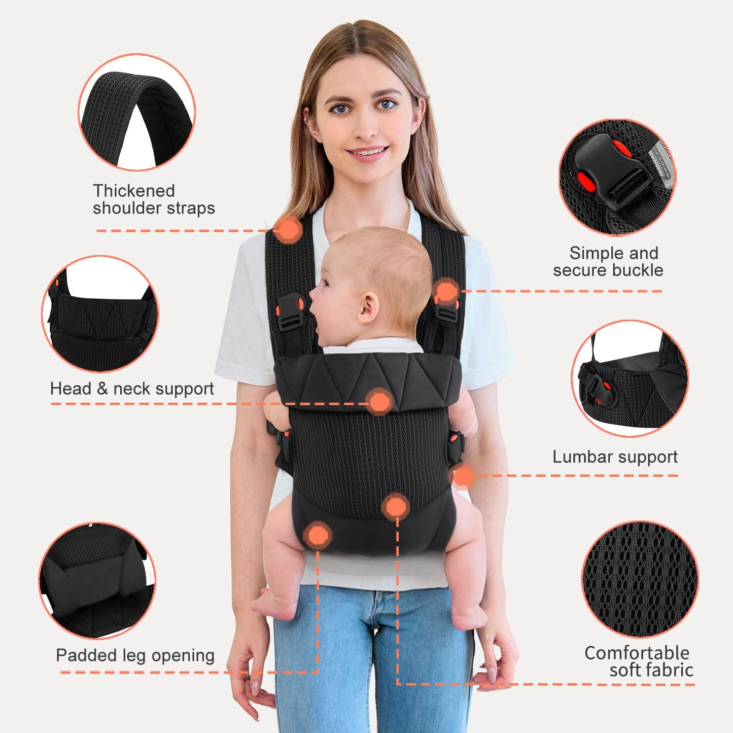 Baby Carrier Newborn to Toddler, Cozy Toddler Carrier, Ergonomic Newborn Carrier with Head Support, Black