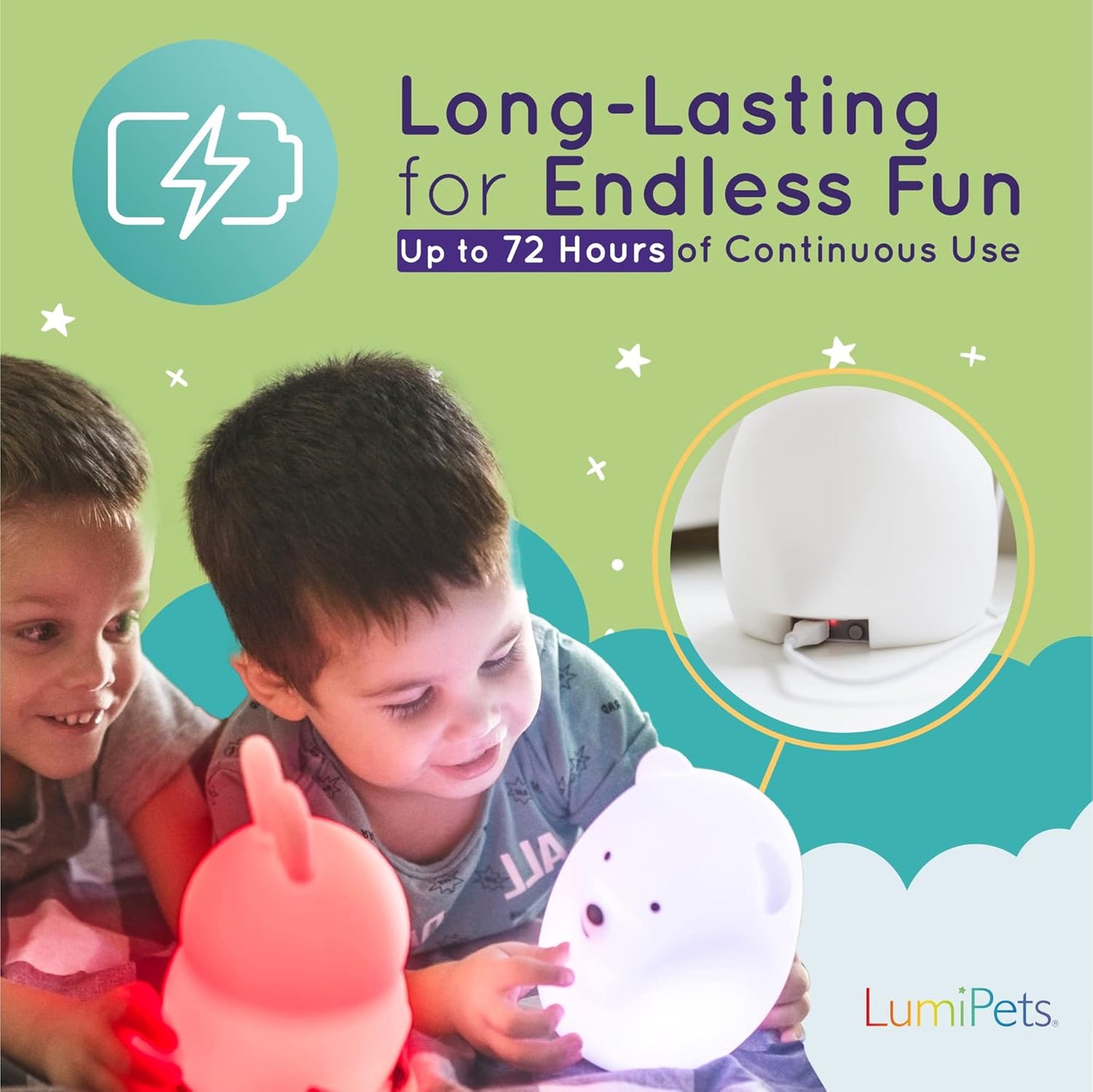 Lumipets Clive The Cat Squishy Silicone Night Light for Kids | Cute Night Light with Remote & Touch Control for Baby & Toddler Bedrooms | Color Changing Portable Animal Nightlight | Kids Mood Lamp