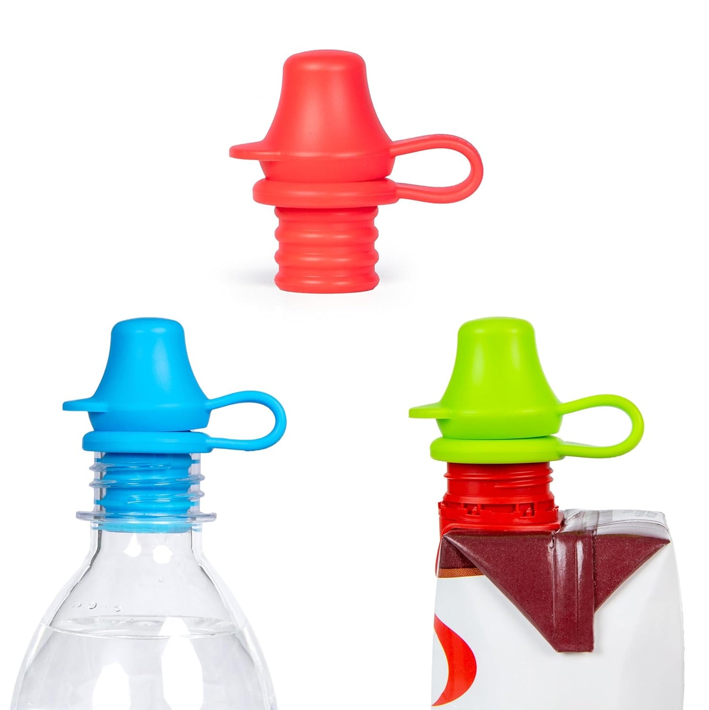 Original Water Bottle Topper for Toddlers – 100% Silicone Sippy Top Spout with Protective Cap makes the Bottle Top a Spill Proof Lid for Kids and Adults - 3 Pack - Original
