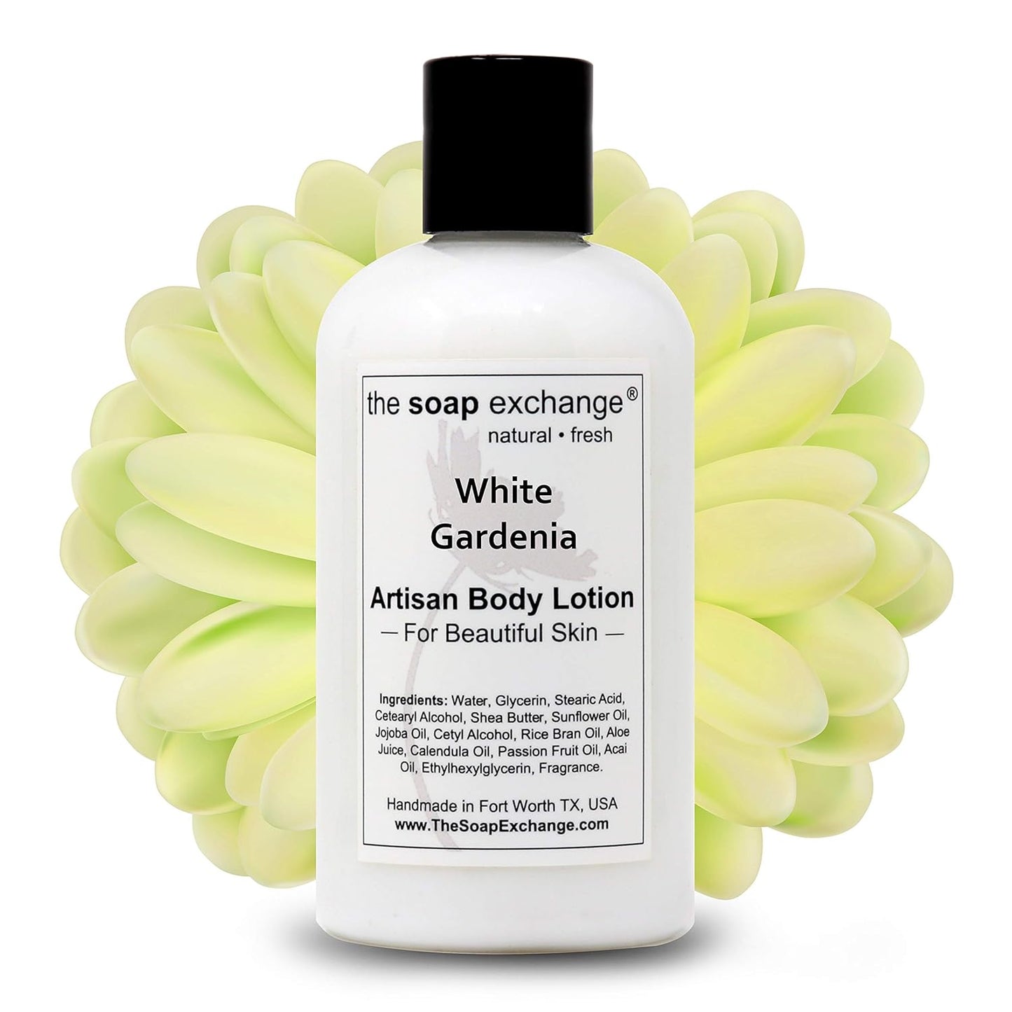 The Soap Exchange Body Lotion - White Gardenia Scent - Hand Crafted 8 fl oz / 240 ml Natural Artisan Skin Care for Hand, Face, & Body, Moisturize, Hydrate, & Protect. Made in the USA.