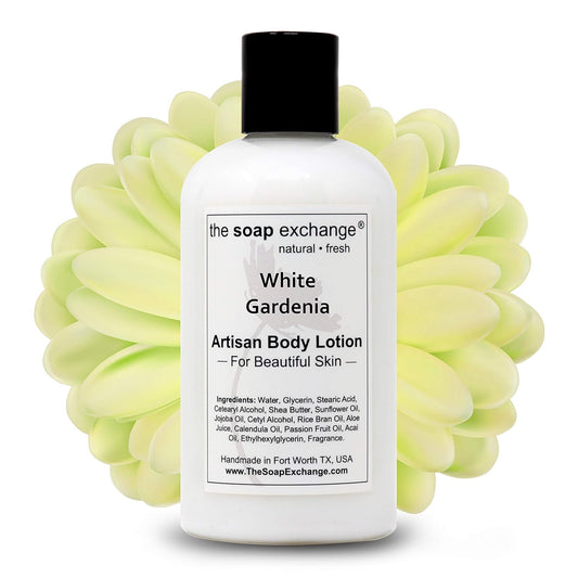 The Soap Exchange Body Lotion - White Gardenia Scent - Hand Crafted 8 fl oz / 240 ml Natural Artisan Skin Care for Hand, Face, & Body, Moisturize, Hydrate, & Protect. Made in the USA.