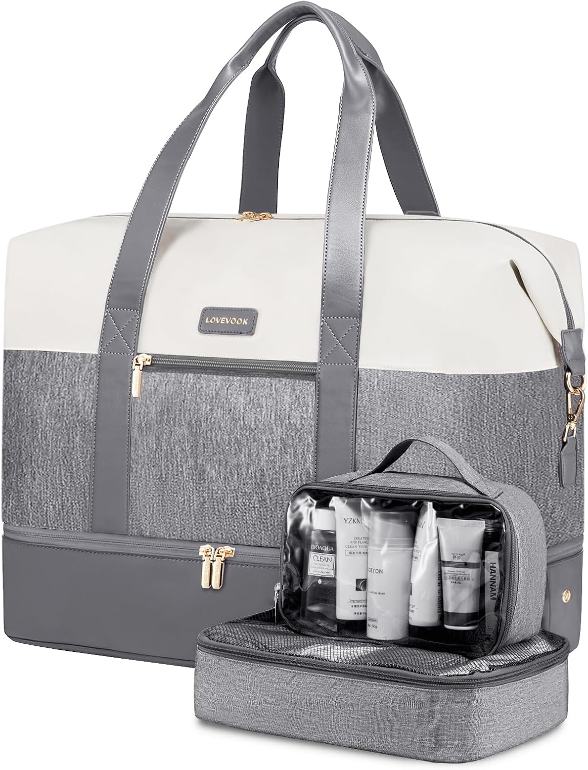 LOVEVOOK Weekender Bag, Large Travel Duffel Bag for Women with 2 Packing Cubes, Carry on Overnight Bag with Shoe Compartment, Mom Hospital Bags for Labor and Delivery
