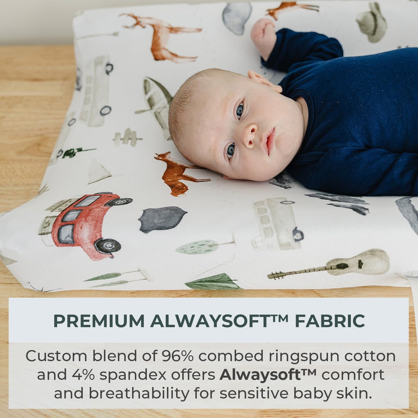 Pobibaby - 2 Pack Premium Changing Pad Cover - Ultra-Soft Cotton Blend, Stylish Woodland Pattern, Safe and Snug for Baby (Explore)