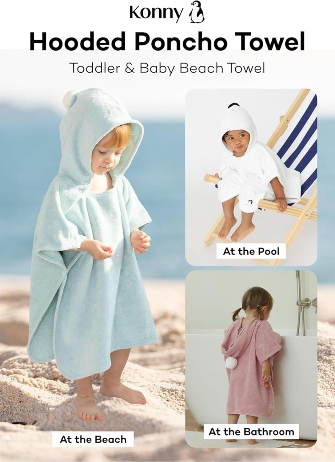 Konny Baby Hooded Towel Rayon from Bamboo Cotton Baby Bath Beach Towel Hooded Poncho, Oeko-TEX, Ultra Soft & Quick-Dry, Newborn Boys Girls Toddler (Beige, Small)
