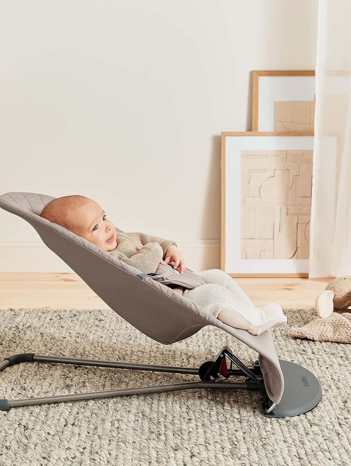 BabyBjörn Bouncer Bliss, Sand Gray, Woven, Classic Quilt | 2-in-1 Adjustable Baby Bouncer Seat and Toddler Chair, Newborn to Toddler (8-29 lbs), 4 Positions, Lightweight & Portable