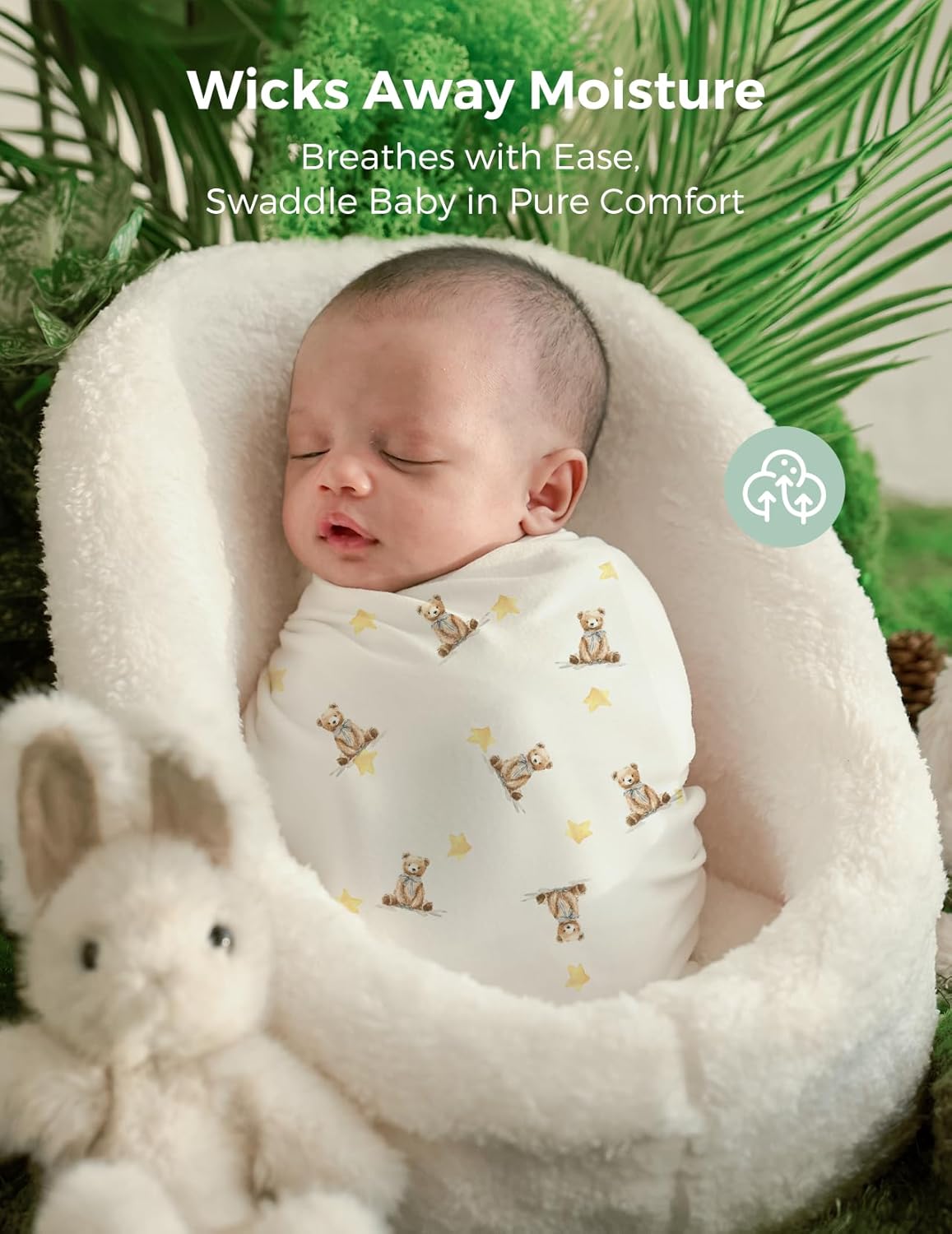 Momcozy Muslin Best Wishes Swaddle Blankets, Ultra Soft Neutral Registry Essentials, Whispering Bears & Elephants, Breathable Large 47'' x 47'' Newborn Boys Girls Receiving Blanket