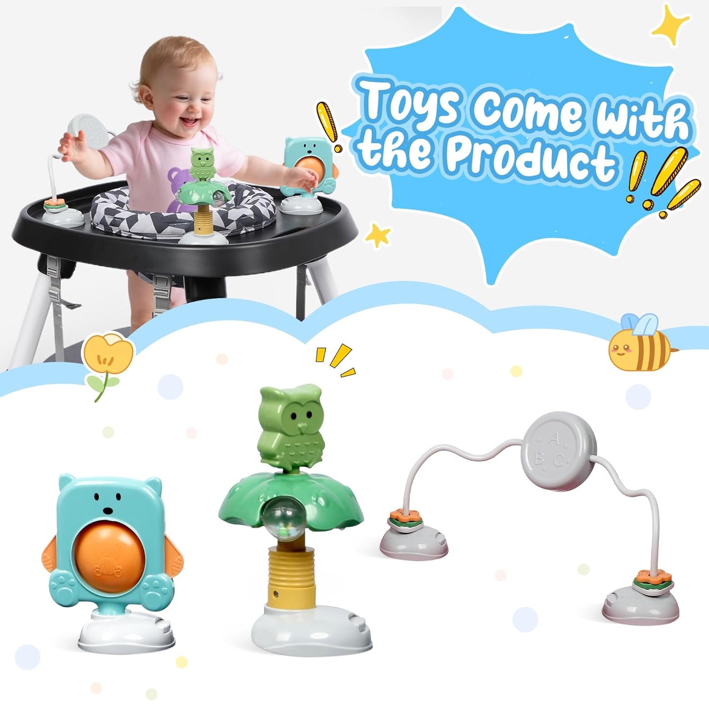 Xilingol 15-in-1 Convertible High Chair, 2-in-1 Baby Highchair & Activity Center W/Toys, Booster Seat | Building Block Table | Toddler Chair W/Removable Tray & 5-Point Harness & 2-Layer Cushion(Black)