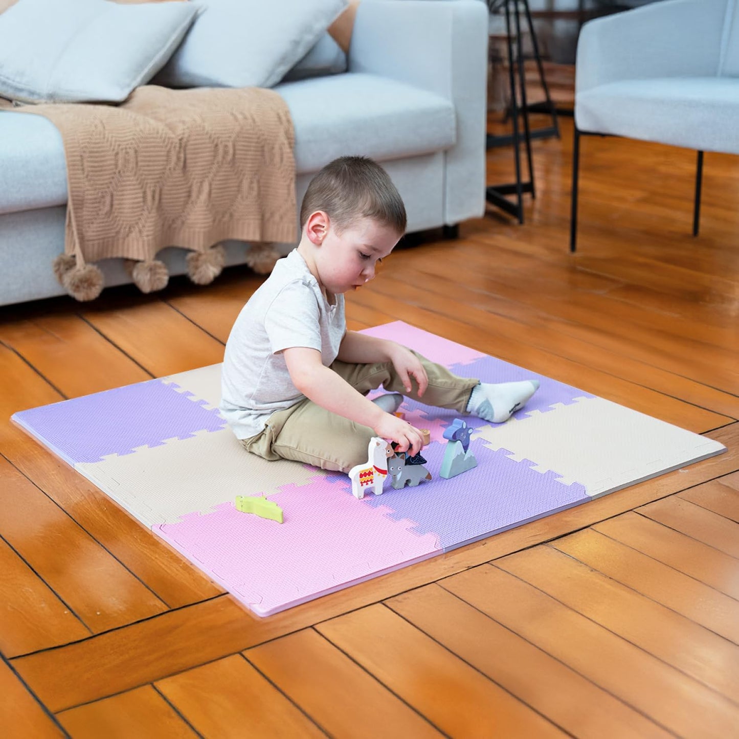 MioTetto Baby Play Mat, Comfortable Tummy Time Mat – Portable Foam Floor Tiles, Safe baby mat for floor for Crawling & Development, Soft play mat for babies 0-6 months, Stylish interlocking foam tiles