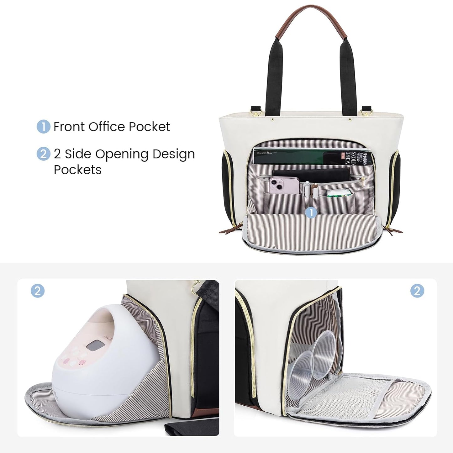 LOVEVOOK Breast Pump Bag & Diaper Tote - 3Pc Set for Breastfeeding Moms - Laptop Pocket, Cooler & Changing Pad - Fits Most Pumps