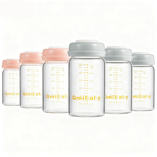 Breast Milk Storage Bottles 180ml 6oz BPA-Free Leak-Proof Baby Bottle for Breastmilk Storage Wide Neck Bottles with Screw Ring Sealing Disk Breastfeeding (Grey+Pink, 180ml-6Packs)