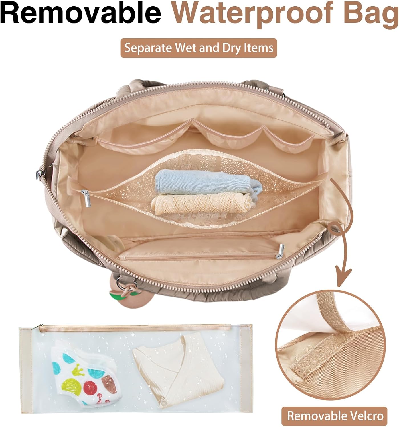 Diaper Bag Tote, Baby Diaper Tote Bags Crossbody Hospital Bag Travel Large Mommy Bag, with Silicone Pacifier Case