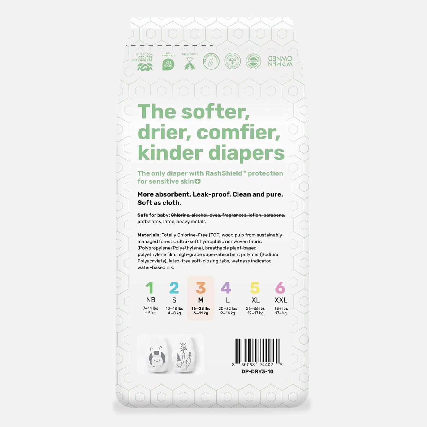 Parasol Clear+Dry Disposable Diapers | RashShield Protection, Leakproof Design, Hypoallergenic Diaper Set | Size 3 (16-28 lbs.) 60 Count