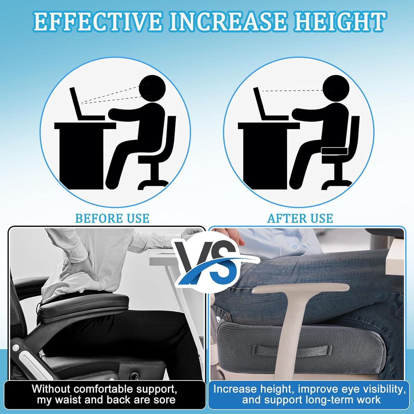 MINUPWELL 6" Extra Thick Office Chair Cushion, 2 Layers Adult Booster Seat Cushion, Thick Wheelchair Cushions, Thick Adult Booster seat Chair Cushion for Car Seat, Airplane - 18x16x6in - 100% Foam