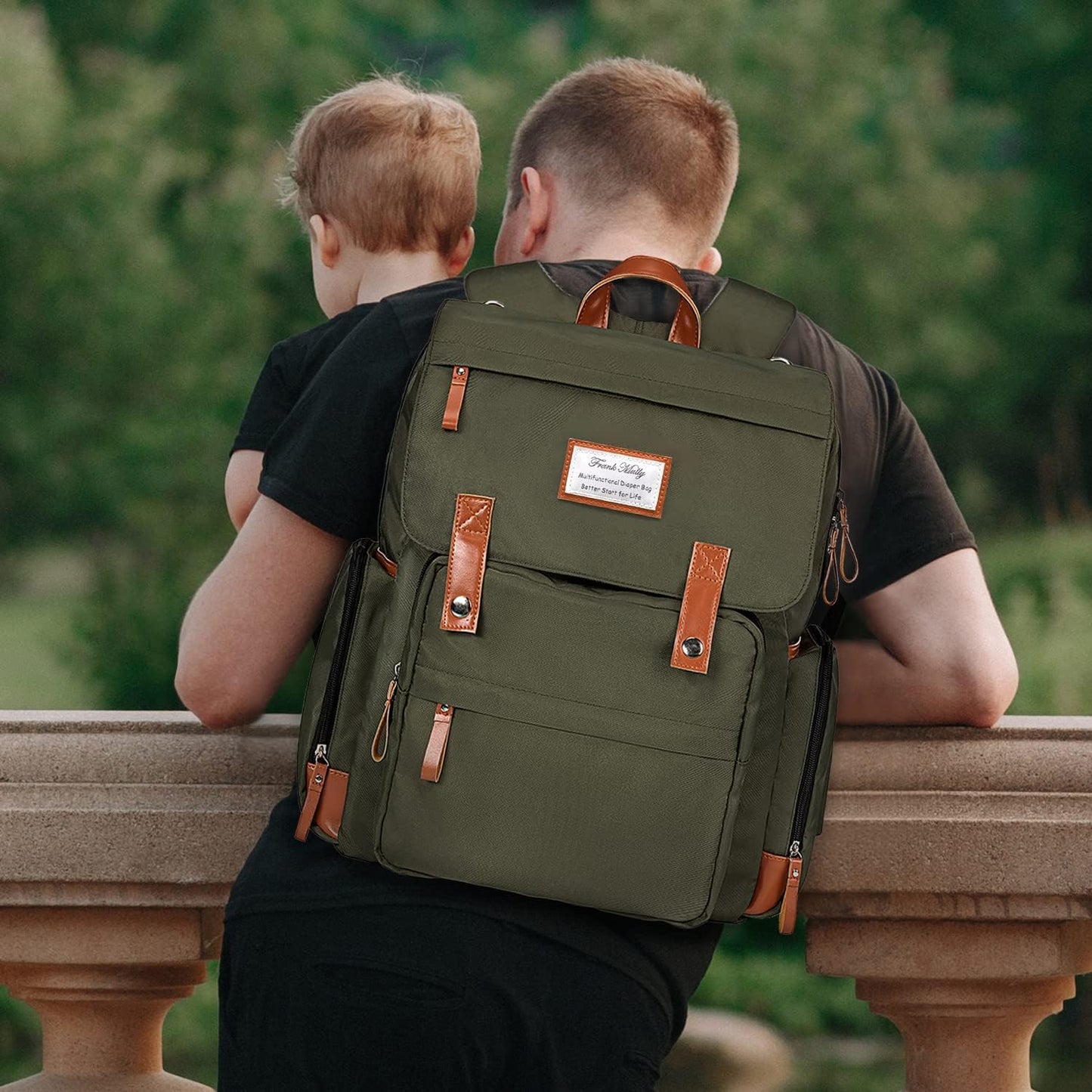 Frank Mully Diaper Bag Backpack Large Multifunction Travel Baby Bag for Mom Dad Army Green