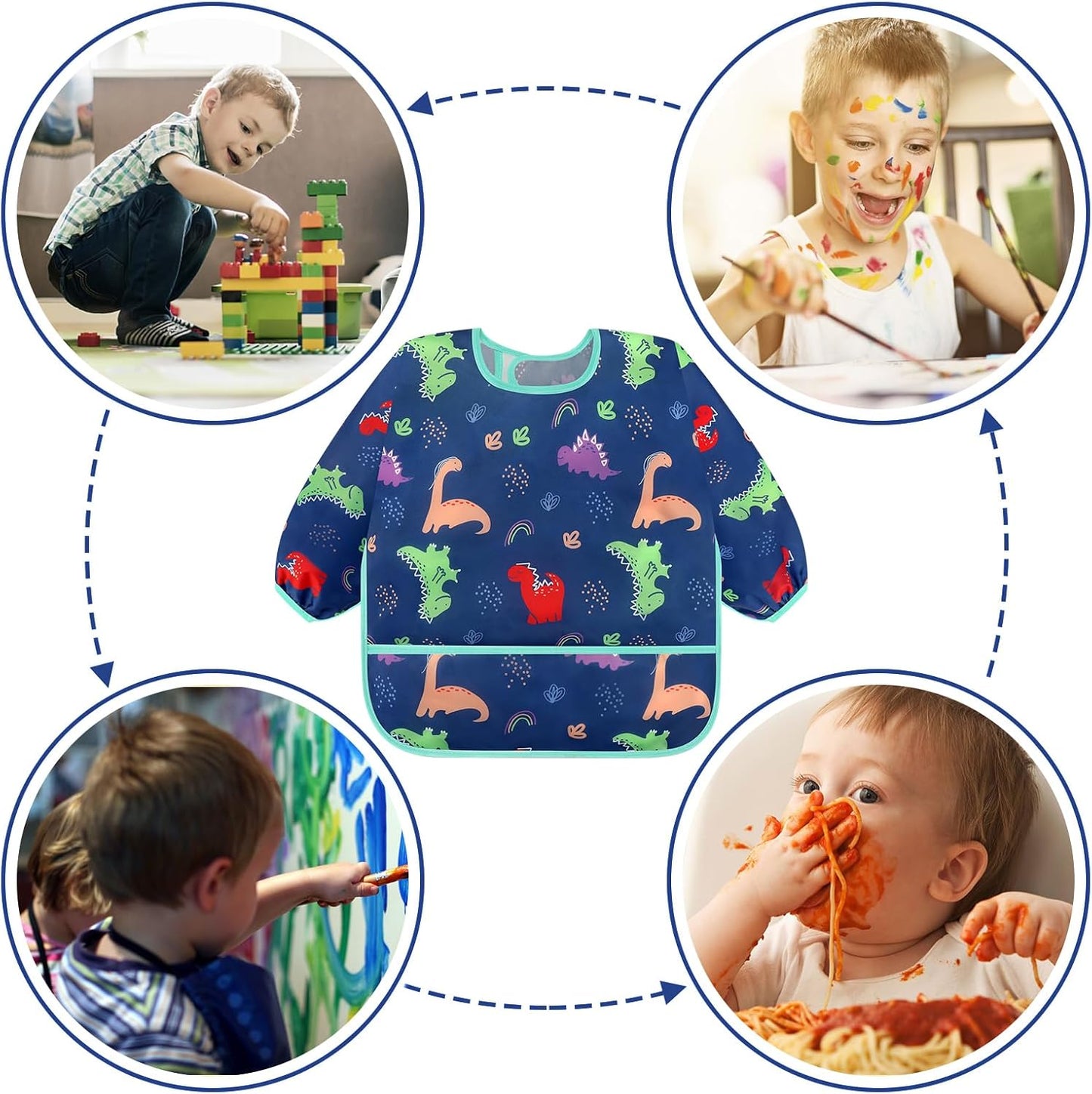 Accmor 4 Pack Long Sleeve Bibs, Baby Smock Waterproof Sleeved Bib Smock for Baby Toddler 6-36 Months