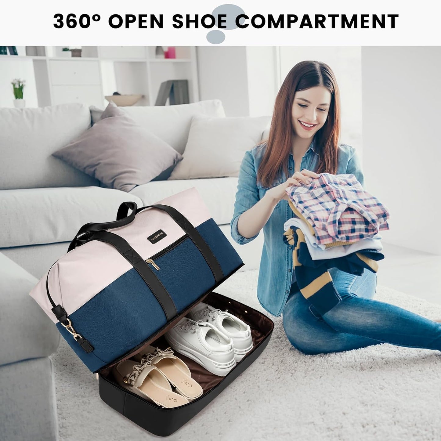LOVEVOOK Weekender Bag, Large Travel Duffel Bag for Women with 2 Packing Cubes, Carry on Overnight Bag with Shoe Compartment, Mom Hospital Bags for Labor and Delivery