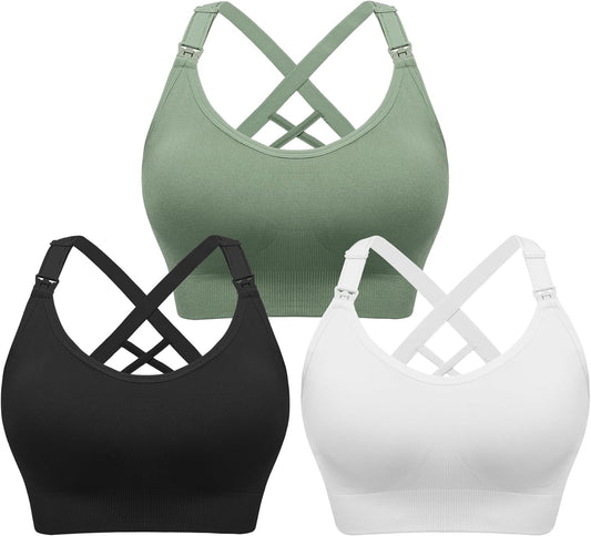 Angelhood Nursing Bras for Breastfeeding, Seamless Nursing Sports Bra Support Yoga Maternity Bras Pregnancy Sleep Bralette