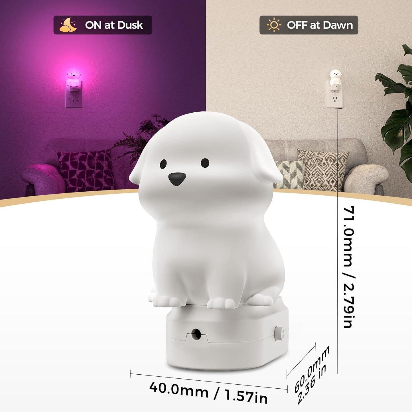 DORESshop LED Night Light for Kids[2 Pack], 3D Cute Puppy Night Lights Plug into Wall with Dusk to Dawn Sensor, RGB+Soft White 3000K Dog Night Light, Christmas Birthday Gift for Kids, Room Decor