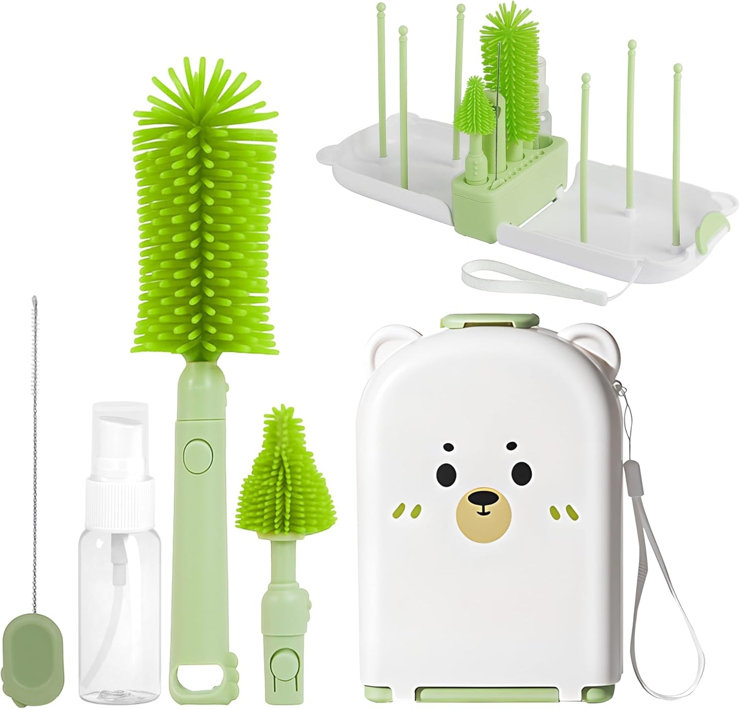 Travel Baby Bottle Cleaning Kit, Including Pacifier Cleaner and Straw Brush, Detachable Head for Easy Cleaning, Baby Travel Essential