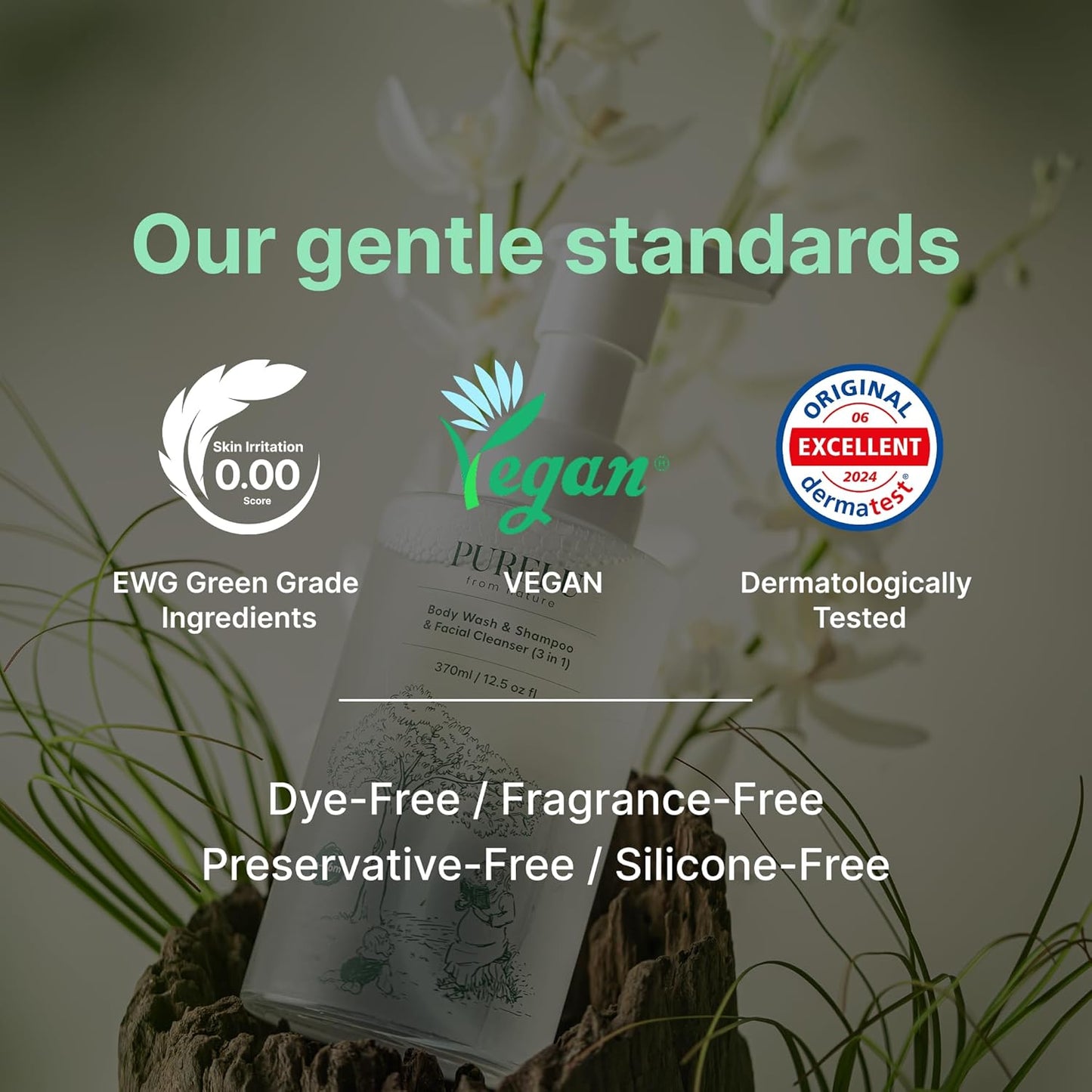 PURELU 3-in-1 Tear-Free Baby Shampoo Body Wash Face Cleanser, Baby Soap for Sensitive Skin, Vegan Body Wash, Hypoallergenic Fragrance Free (12.5 Fl Oz / 370ml)