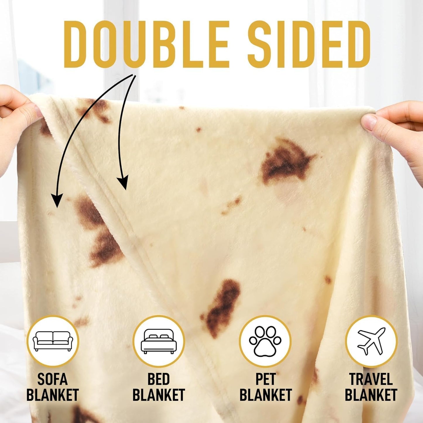 Zulay Giant Double Sided Tortilla Blanket with Tinfoil Packaging - Novelty Blanket for Adults & Kids - Soft Flannel Round Tortilla Blanket for Indoors, Outdoors, Travel, Home, 285 GSM - 71 Inches