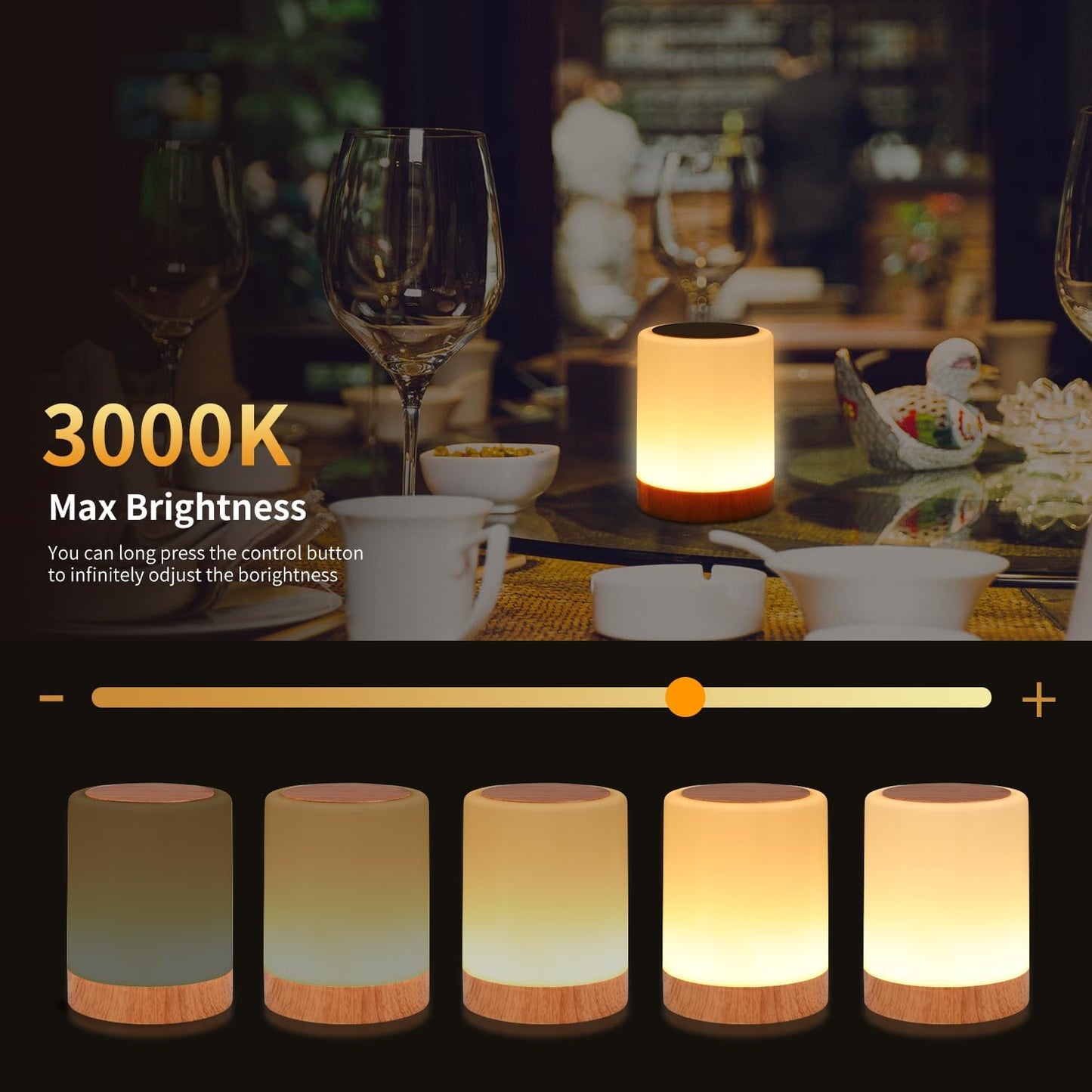 OORUN Touch Bedside Table Lamp,13 RGB Colors & 5 Brightness, USB Rechargeable Desk Lamp, Remote Control Dimmable Light with RGB Color Changing,Portable Lamp for Baby (2 Pack Brown)
