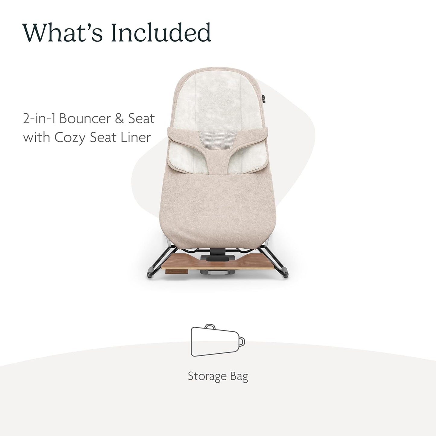 UPPAbaby Mira Bouncer/Portable 2-in-1 Bouncer + Seat Grows With Your Baby/GREENGuard® Gold, JPMA + FSC® certified/Cozy Seat Liner + Storage Bag Included/Charlie (Sand Mélange/Black Chrome/Walnut Wood)