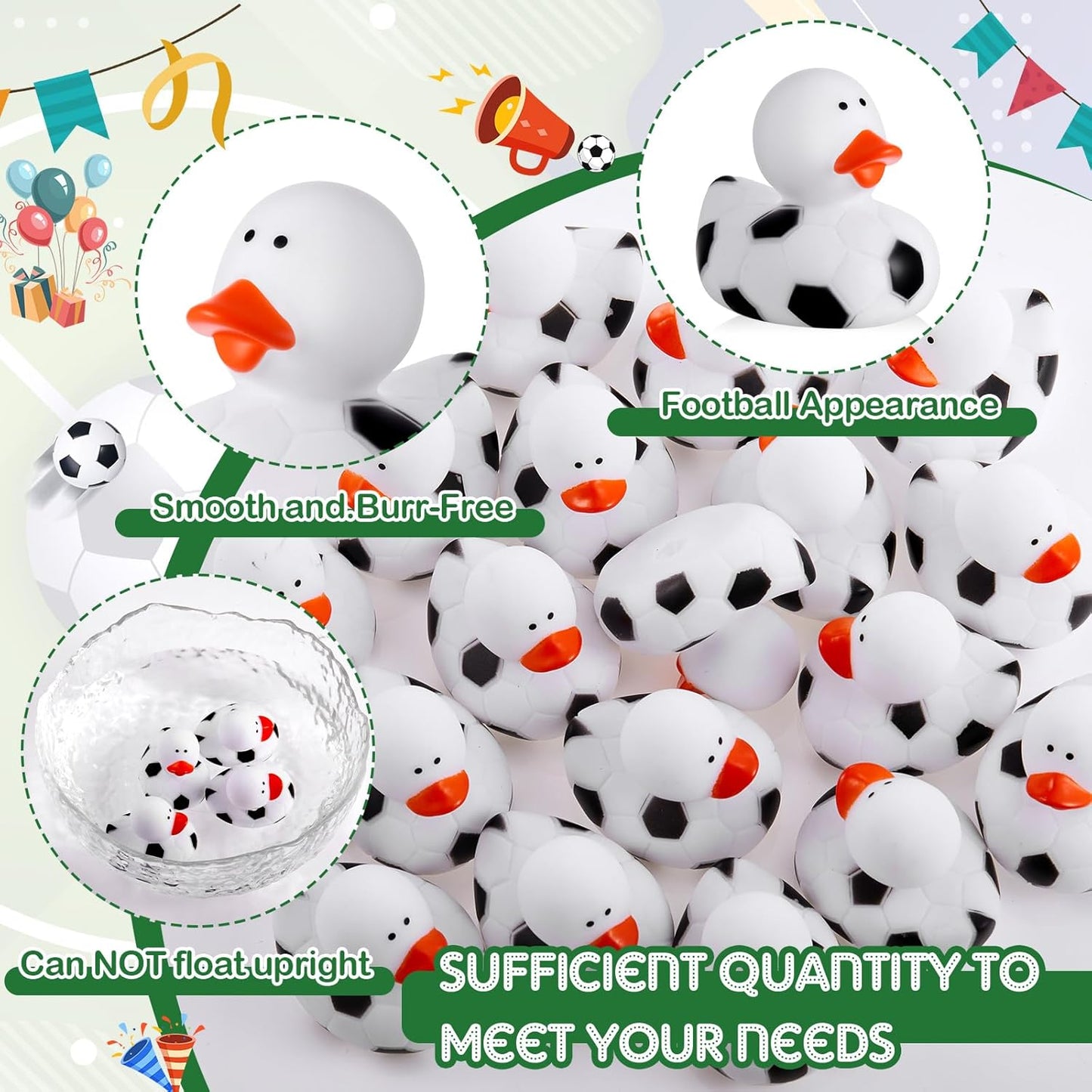 Deekin 50 Pcs Rubber Duck 2 Inch Bulk Sport Party Favors for Birthday Party Decorations Club Player Gift (Soccer)